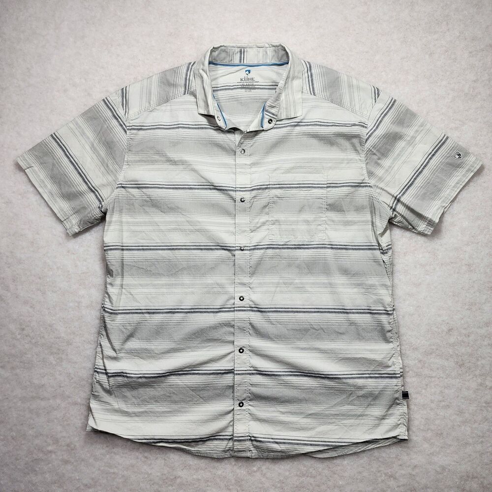 Kuhl Intriguer Shirt Striped Snap Button Up Gray White Mens Sz XL Hiking (3261)